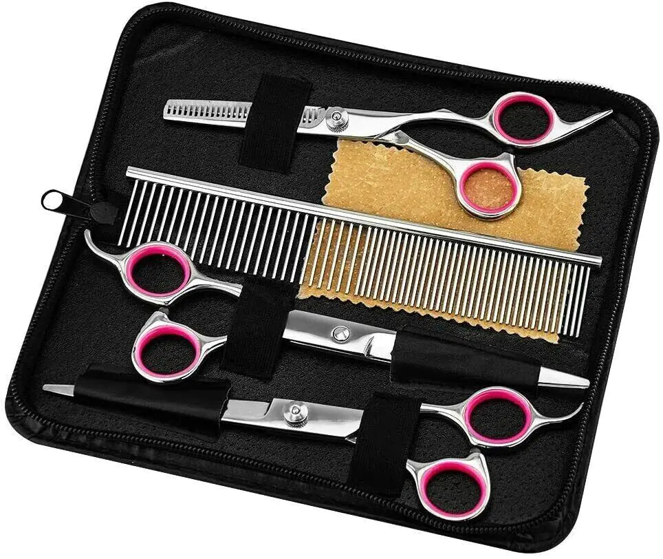 Dog & Cat Grooming Scissors Set | 7-Piece Pet Grooming Kit