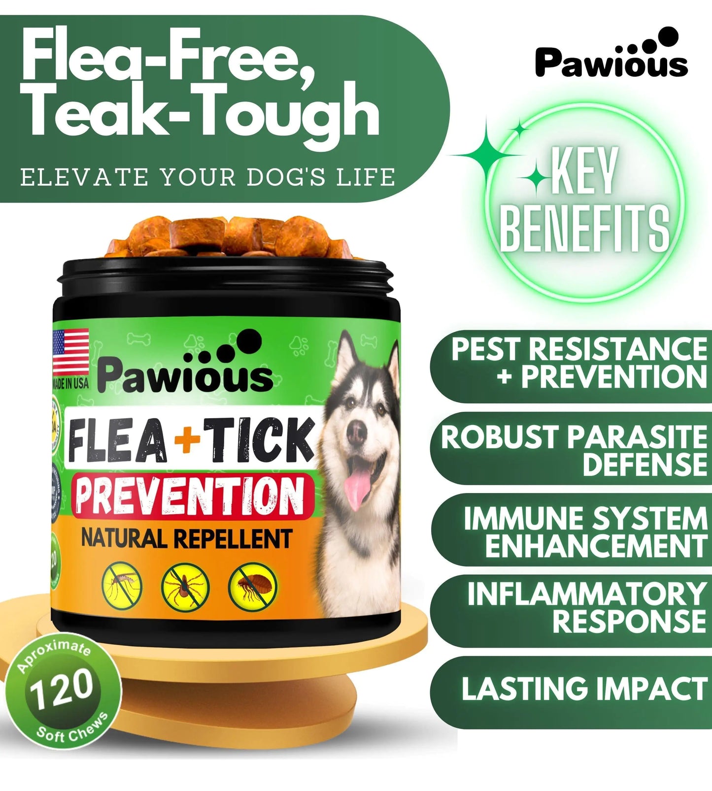 Natural Flea and Tick Prevention for Dogs: Daily Parasite Control Chews | 120 Count