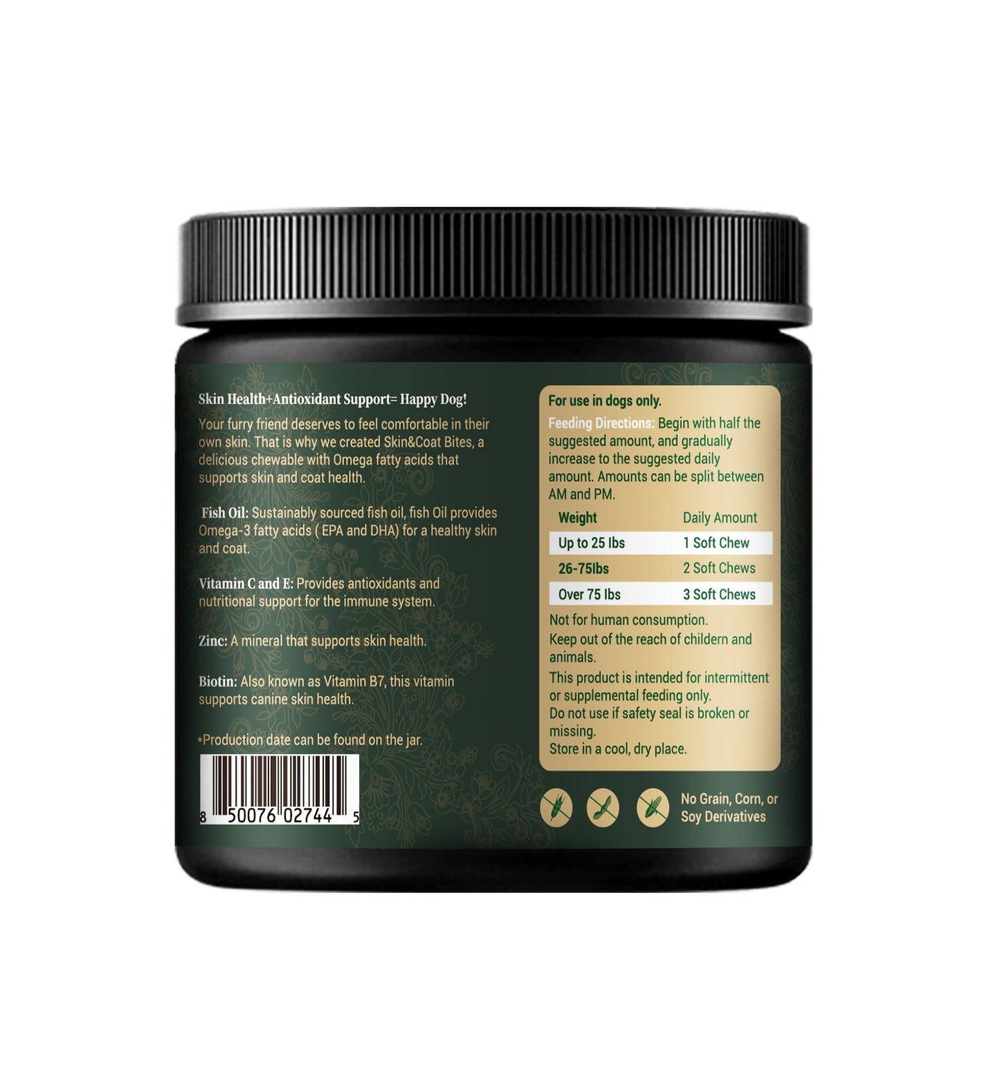 Skin and Coat Supplement for Dogs: Fish Oil Omega 3 Soft Chews with Biotin | 60 Count