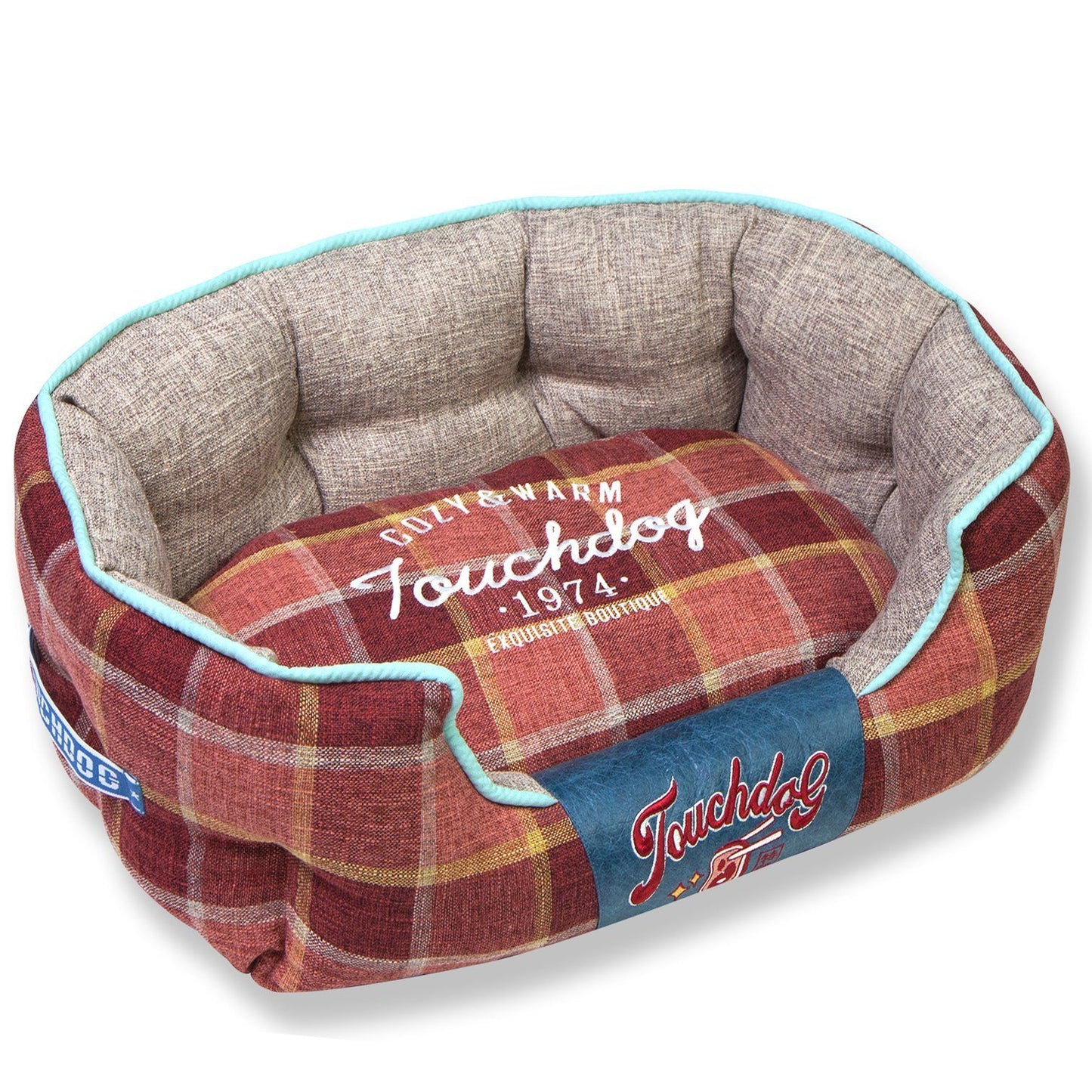 Plaid Oval Dog Bed | Water Resistant Pet Sofa | Machine Washable | M-L