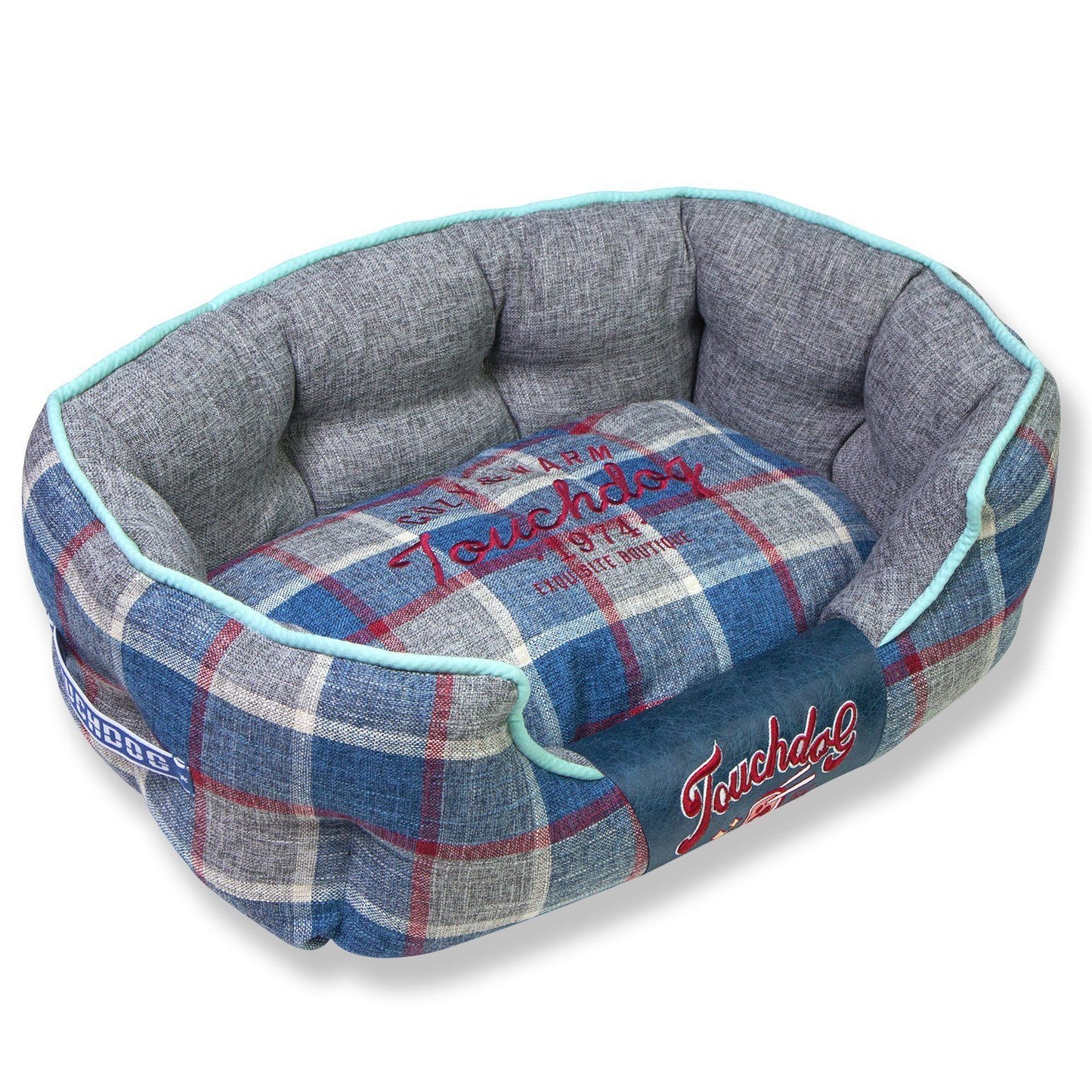 Plaid Oval Dog Bed | Water Resistant Pet Sofa | Machine Washable | M-L