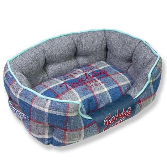 Plaid Oval Dog Bed | Water Resistant Pet Sofa | Machine Washable | M-L