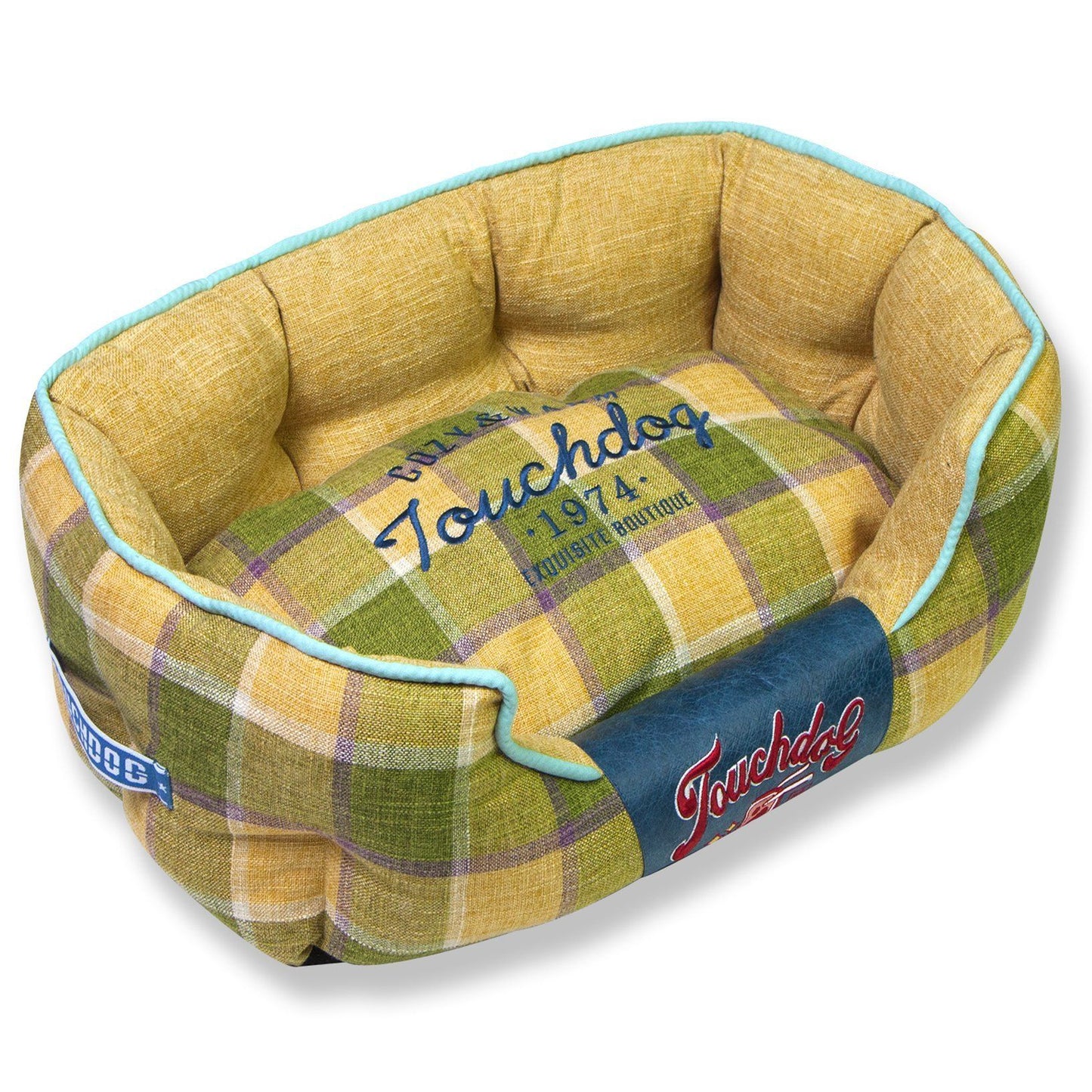 Plaid Oval Dog Bed | Water Resistant Pet Sofa | Machine Washable | M-L