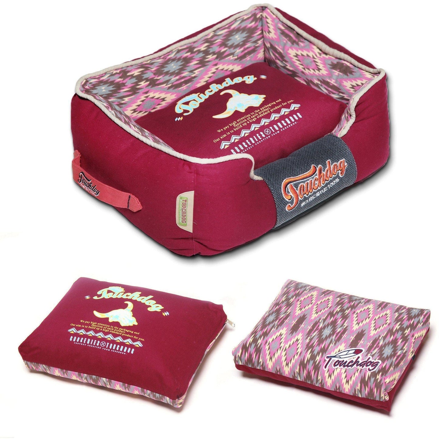 Designer Dog Bed | Touchdog ® Vintage Tribal Rectangular Mat with Handle | Medium-Large