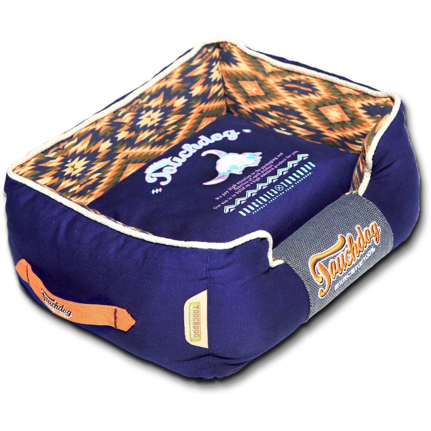 Designer Dog Bed | Touchdog ® Vintage Tribal Rectangular Mat with Handle | Medium-Large