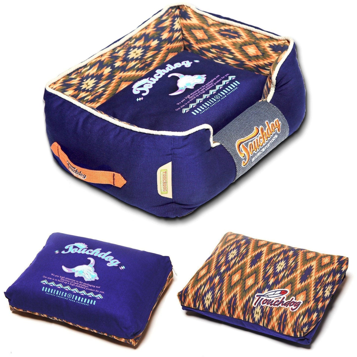 Designer Dog Bed | Touchdog ® Vintage Tribal Rectangular Mat with Handle | Medium-Large