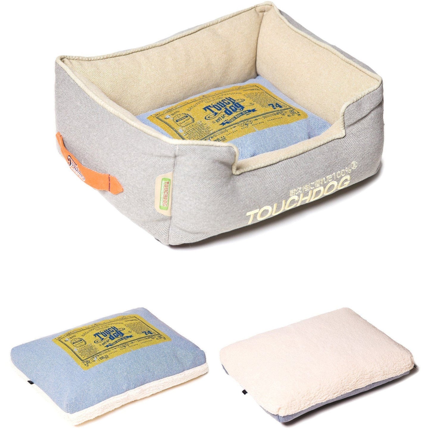 Rectangular Denim Dog Bed | Reversible Vintage Cotton Pet Sofa by Touchdog ®