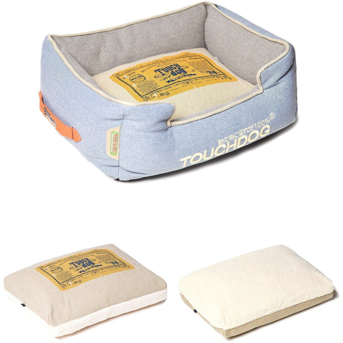 Rectangular Denim Dog Bed | Reversible Vintage Cotton Pet Sofa by Touchdog ®