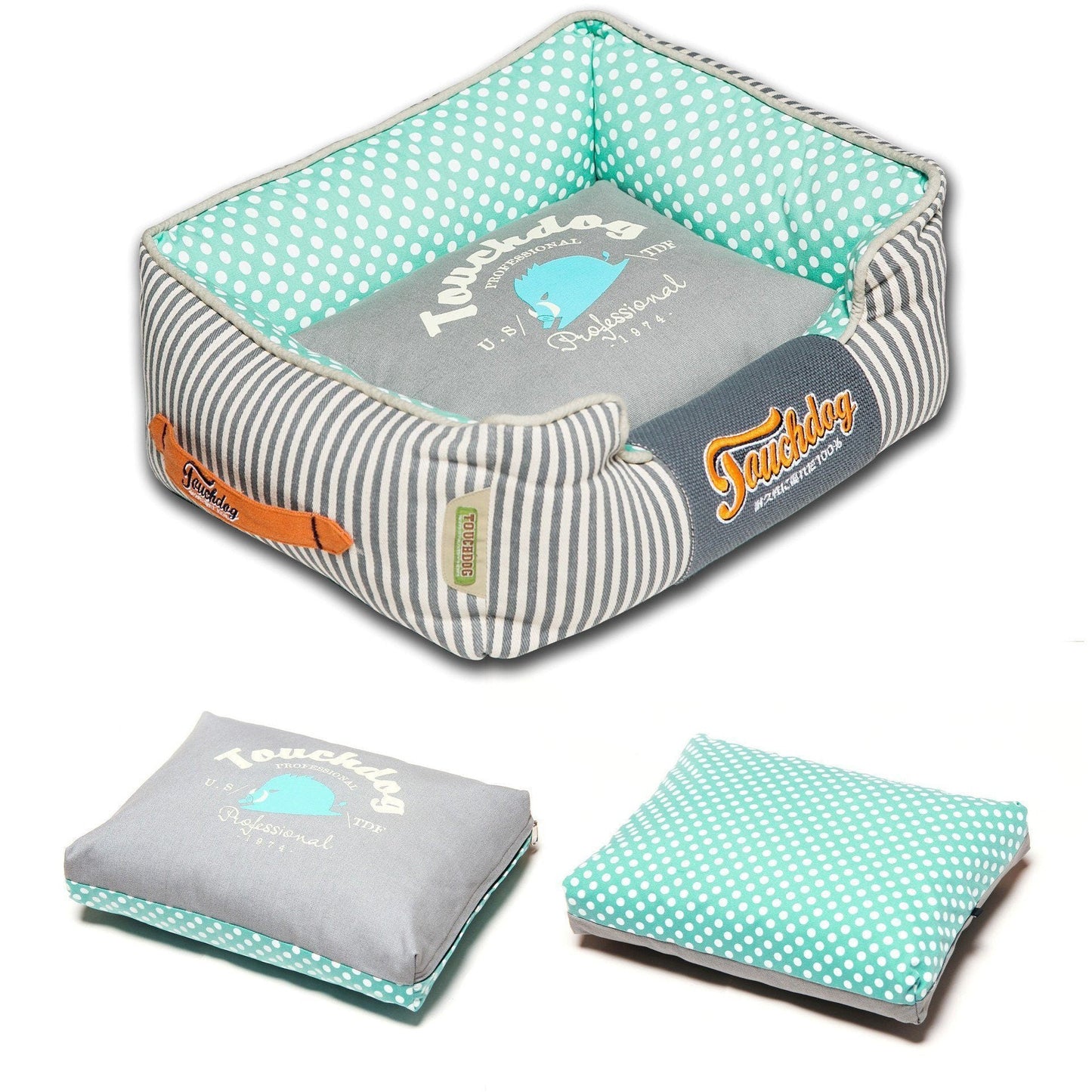 Rectangular Dog Bed | Polka-Dot Designer Cotton Pet Sofa