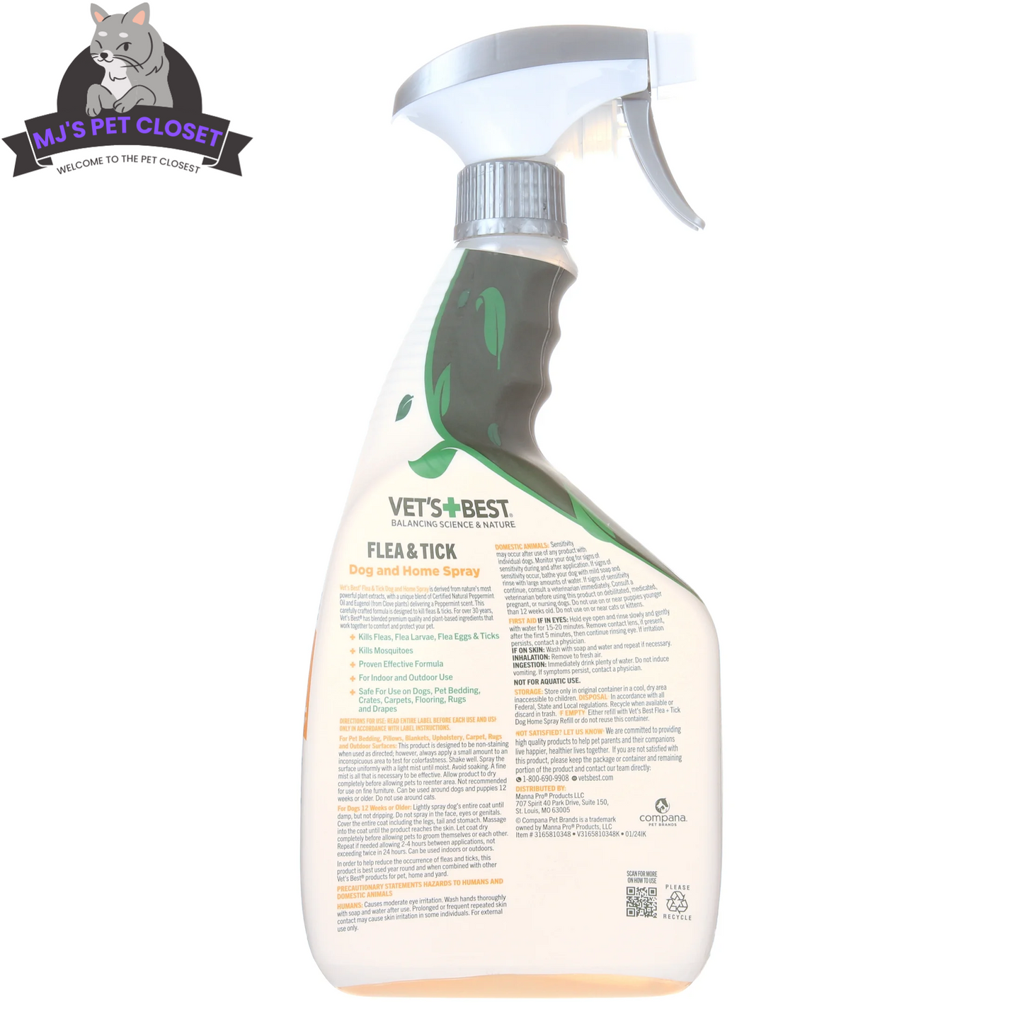 Vet's Best Flea and Tick Home Spray for Dogs | Natural Peppermint & Clove | 32 oz