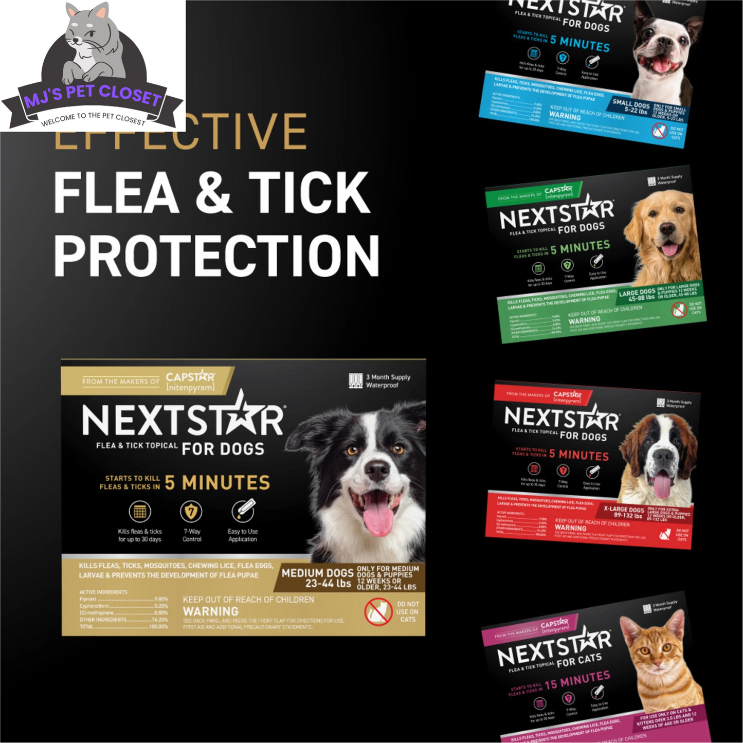 NEXTSTAR Flea and Tick Topical for Medium Dogs 23-44 lbs | 3-Month Supply 2-Pack