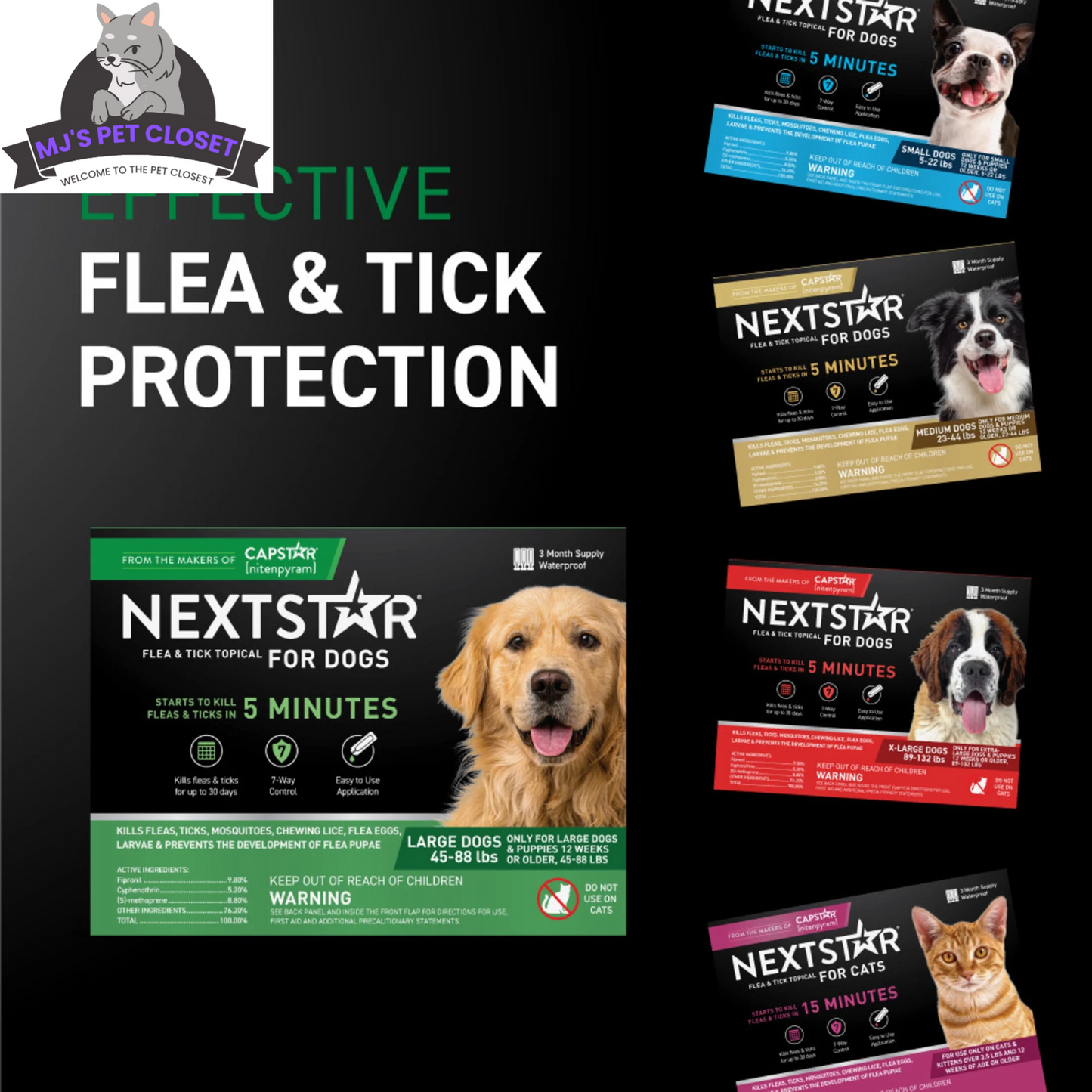 NEXTSTAR Flea and Tick Topical for Large Dogs 45-88 lbs | 3-Month Supply