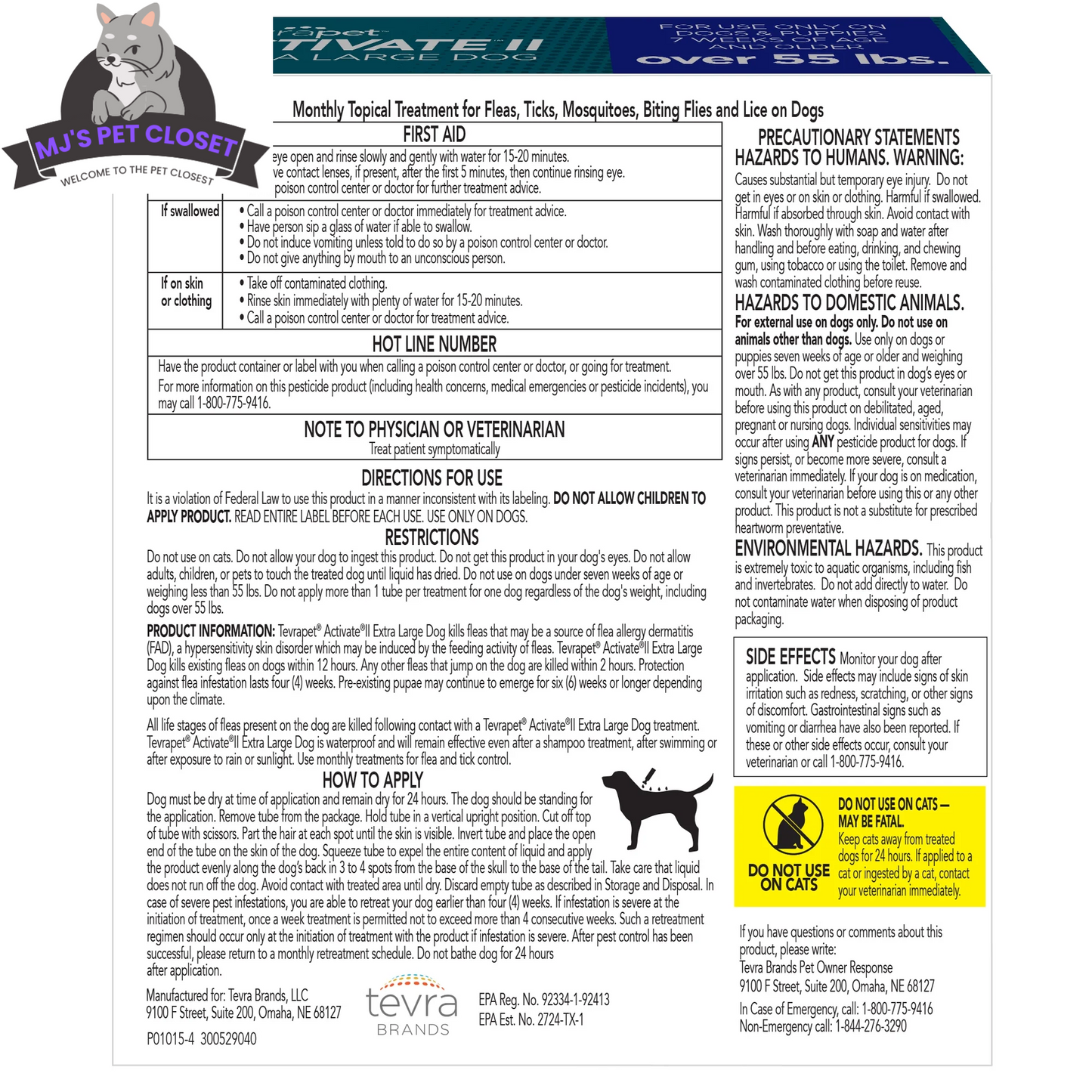 Activate II Flea and Tick Prevention for Extra Large Dogs 55+ lbs | 4 Month Supply