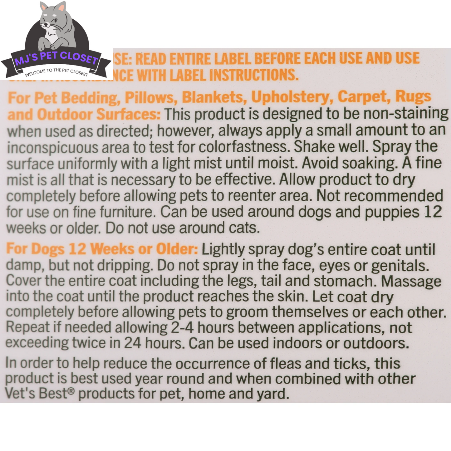 Vet's Best Flea and Tick Home Spray for Dogs | Natural Peppermint & Clove | 32 oz