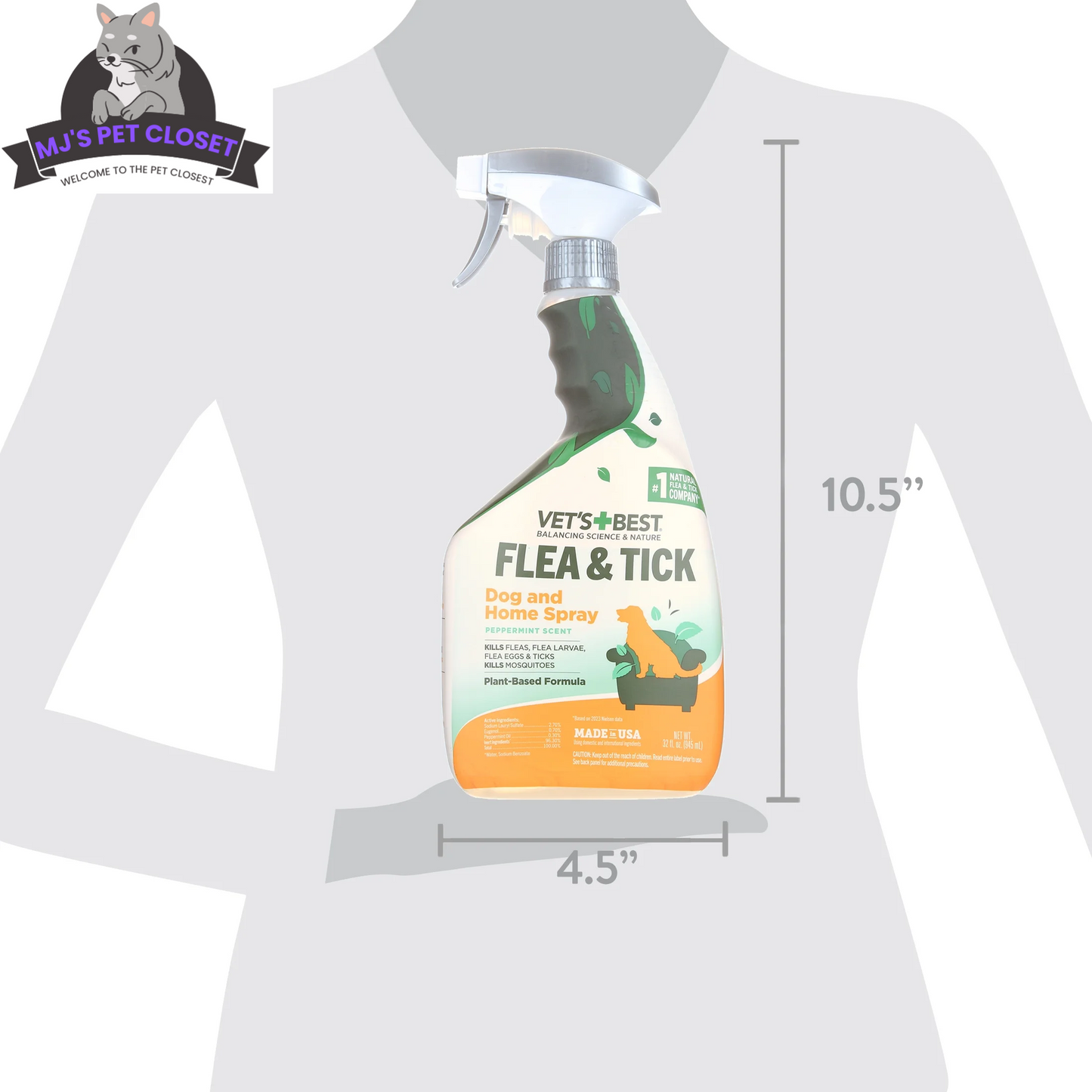 Vet's Best Flea and Tick Home Spray for Dogs | Natural Peppermint & Clove | 32 oz