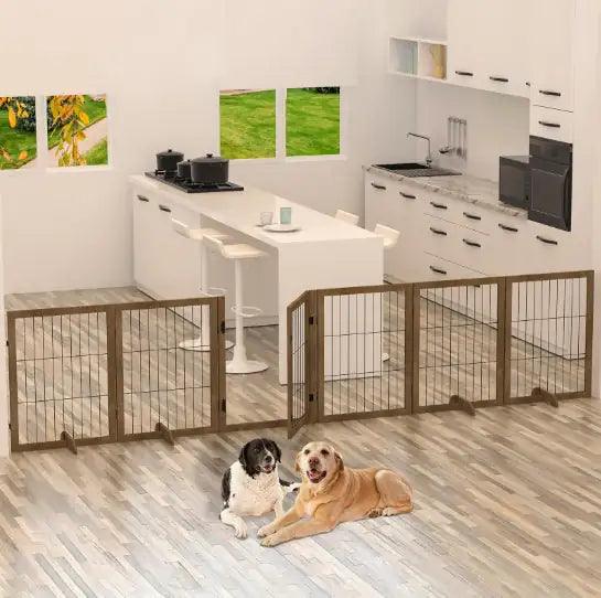 Extra Wide 144" Freestanding Pet Gate | 6-Panel Dog Fence with Door