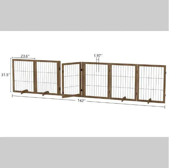 Extra Wide 144" Freestanding Pet Gate | 6-Panel Dog Fence with Door