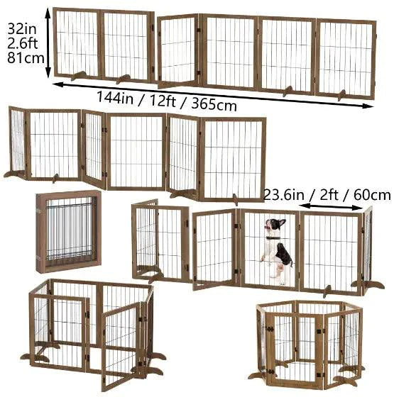 Extra Wide 144" Freestanding Pet Gate | 6-Panel Dog Fence with Door