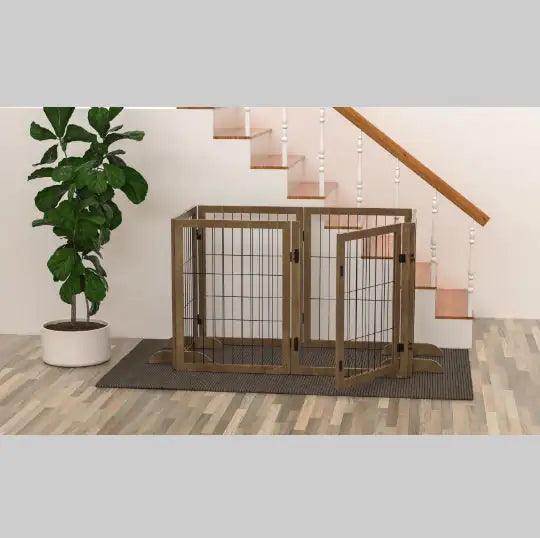 Extra Wide 144" Freestanding Pet Gate | 6-Panel Dog Fence with Door