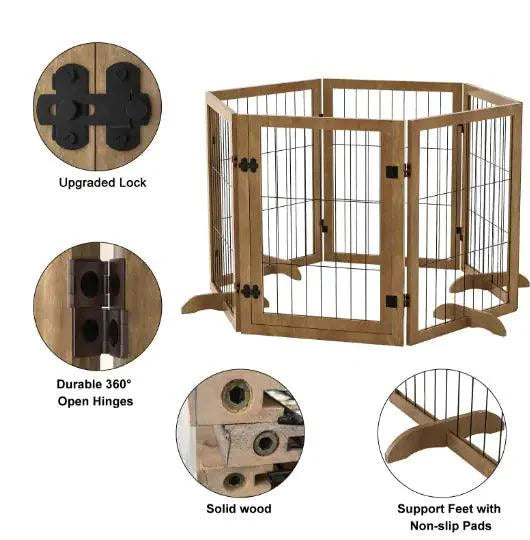 Extra Wide 144" Freestanding Pet Gate | 6-Panel Dog Fence with Door