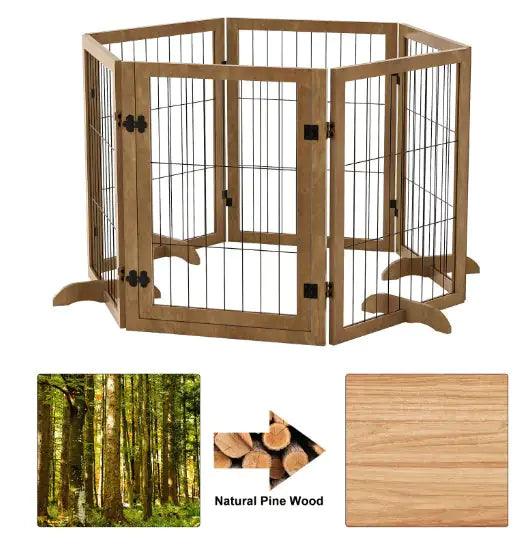 Extra Wide 144" Freestanding Pet Gate | 6-Panel Dog Fence with Door