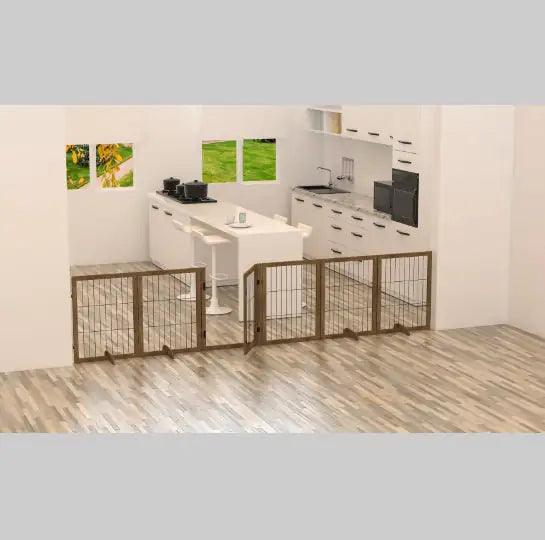 Extra Wide 144" Freestanding Pet Gate | 6-Panel Dog Fence with Door