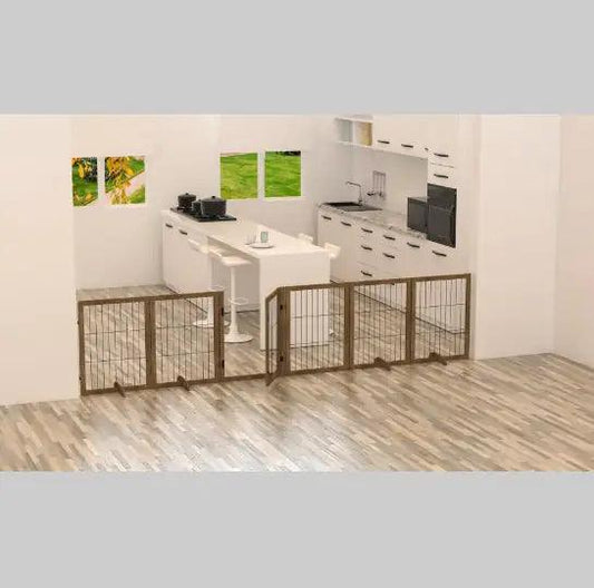 Extra Wide 144" Freestanding Pet Gate | 6-Panel Dog Fence with Door