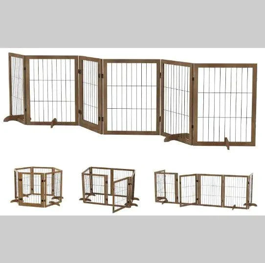 Extra Wide 144" Freestanding Pet Gate | 6-Panel Dog Fence with Door