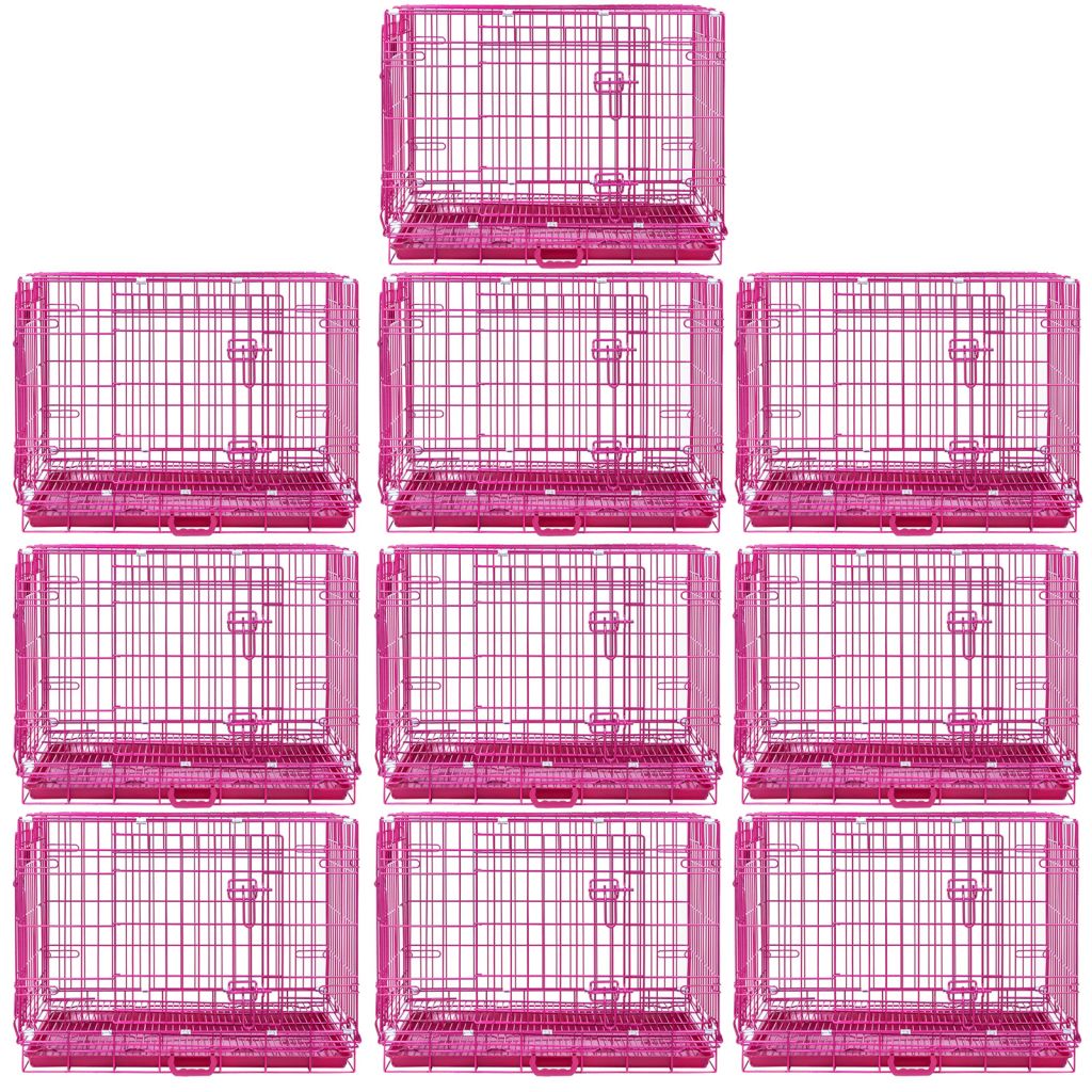 24-42" Collapsible Pink Dog Crate | Double Door Wire Kennel with Leak-Proof Tray