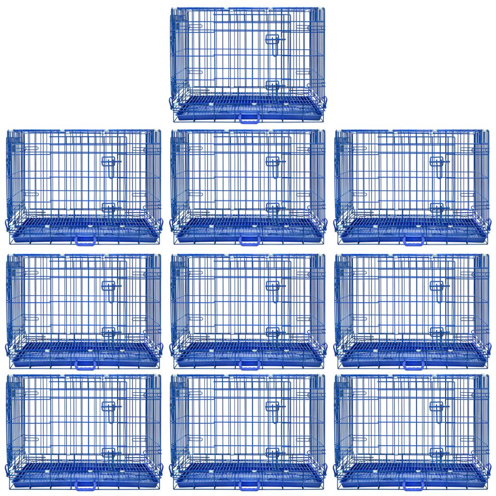 30" Collapsible Blue Dog Crate | Double Door Wire Kennel