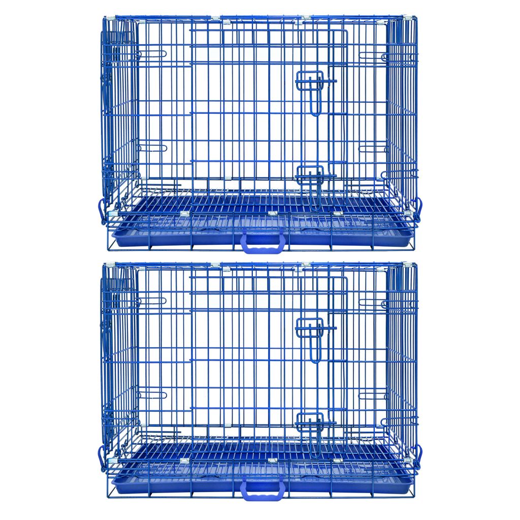 30" Collapsible Blue Dog Crate | Double Door Wire Kennel