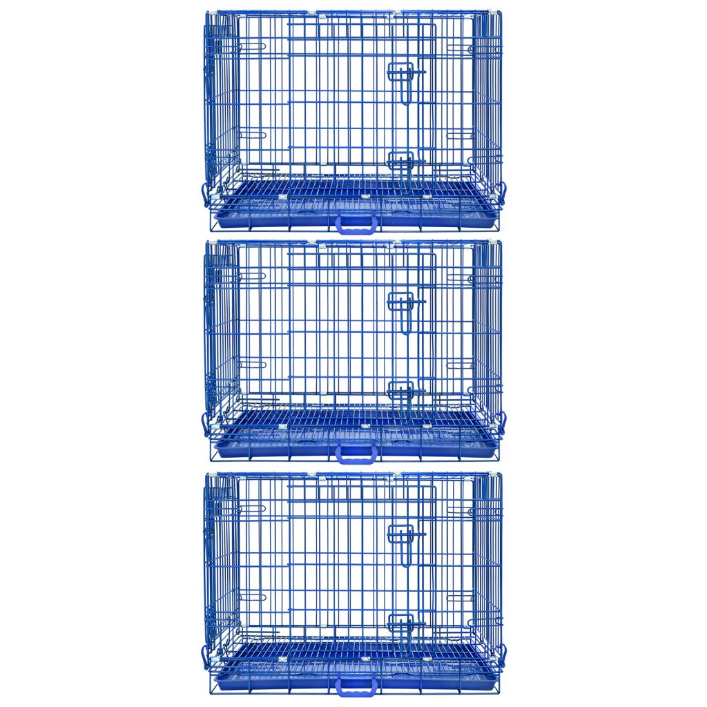 30" Collapsible Blue Dog Crate | Double Door Wire Kennel