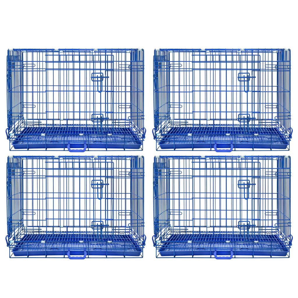 30" Collapsible Blue Dog Crate | Double Door Wire Kennel